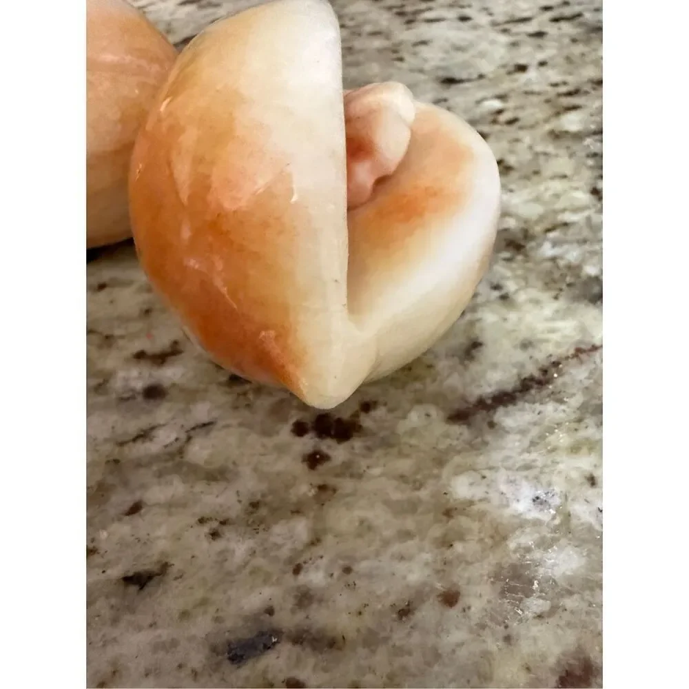 Vintage Alabaster Stone Fruit – Set of 3 Hand-Carved Realistic Decorative Fruit